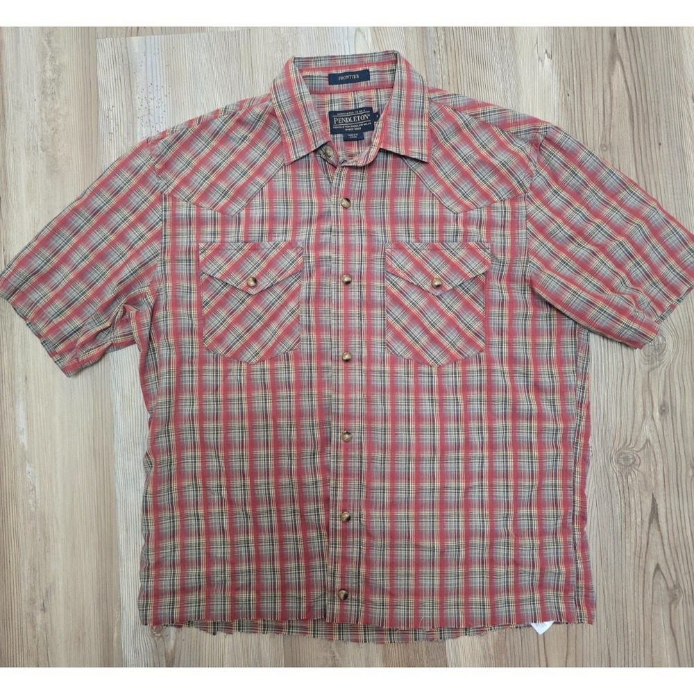 AS IS* Pendleton Frontier Plaid Western Shirt Men's Small Red Pearl Snap Short